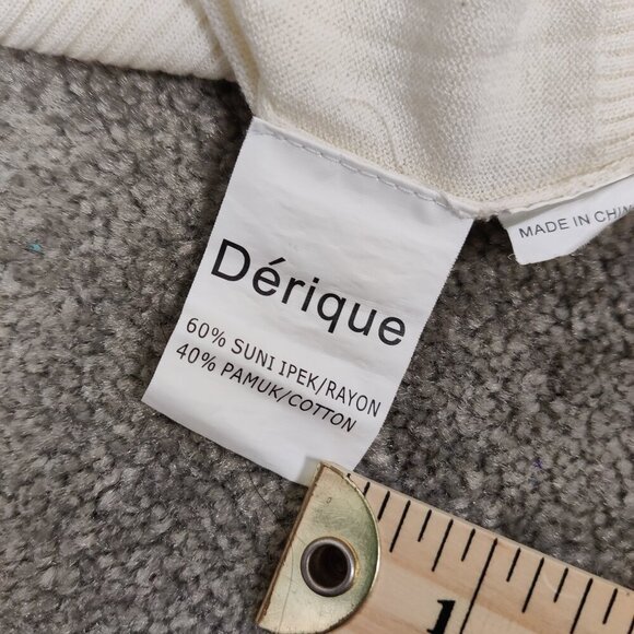 Dérique Women's Button Up Cardigan Blouse Size M Cream Ruffle Rayon Cotton Knit - Picture 3 of 7